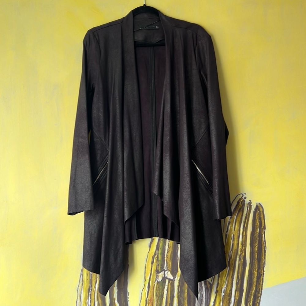 Zara ✨🖤 Women’s Black Open Cardigan Waterfall Casual Light Weight Jacket Size L